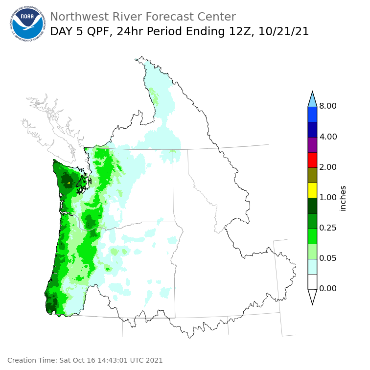 Day 5 (Wednesday): Precipitation Forecast ending Thursday, October 21 at 5 am PDT