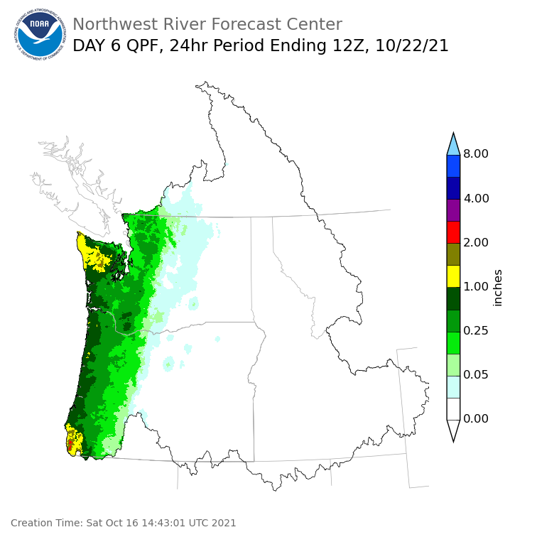 Day 6 (Thursday): Precipitation Forecast ending Friday, October 22 at 5 am PDT