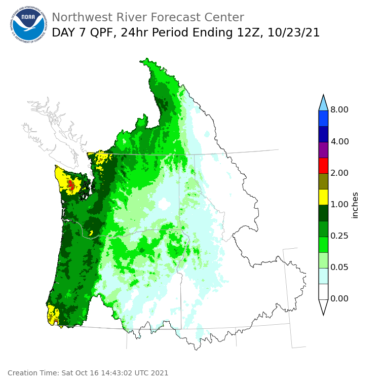 Day 7 (Friday): Precipitation Forecast ending Saturday, October 23 at 5 am PDT