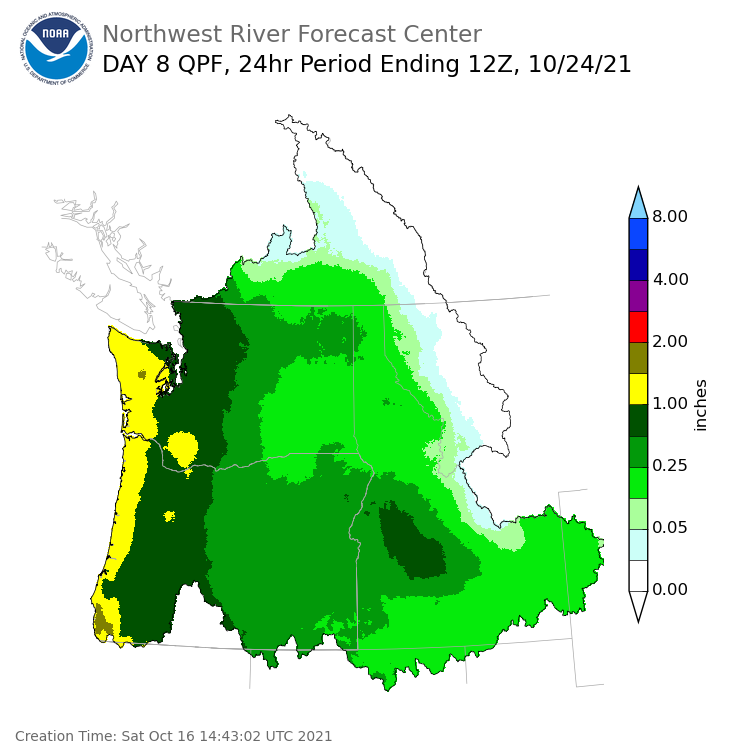 Day 8 (Saturday): Precipitation Forecast ending Sunday, October 24 at 5 am PDT