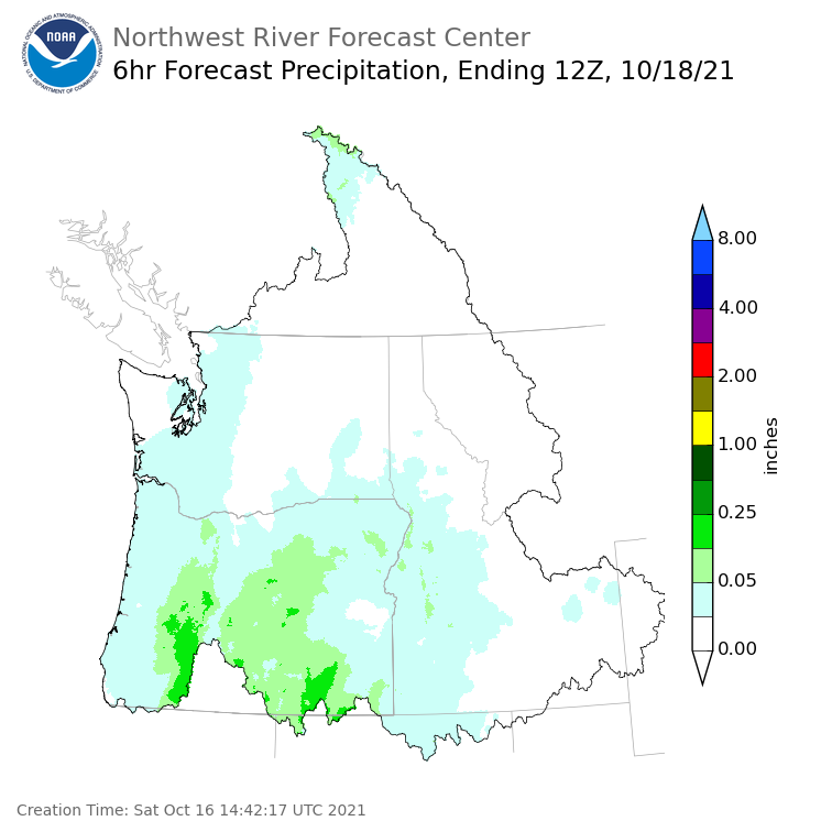 Day 2 (Sunday): 6 Hourly Precipitation Forecast  ending Monday, October 18 at 5 am PDT