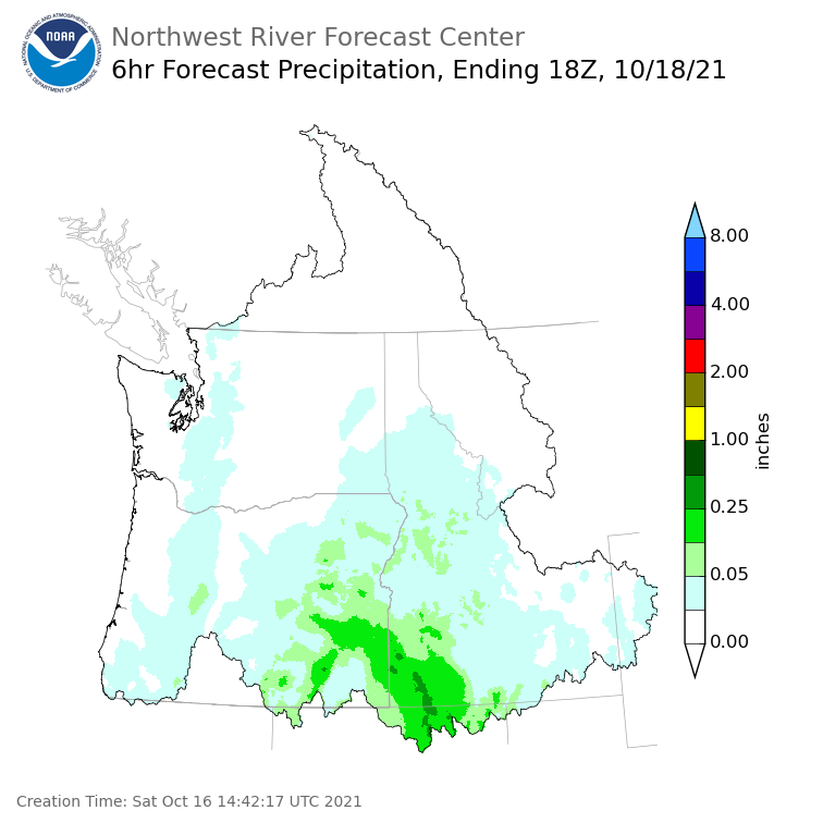 Day 3 (Monday): 6 Hourly Precipitation Forecast  ending Monday, October 18 at 11 am PDT
