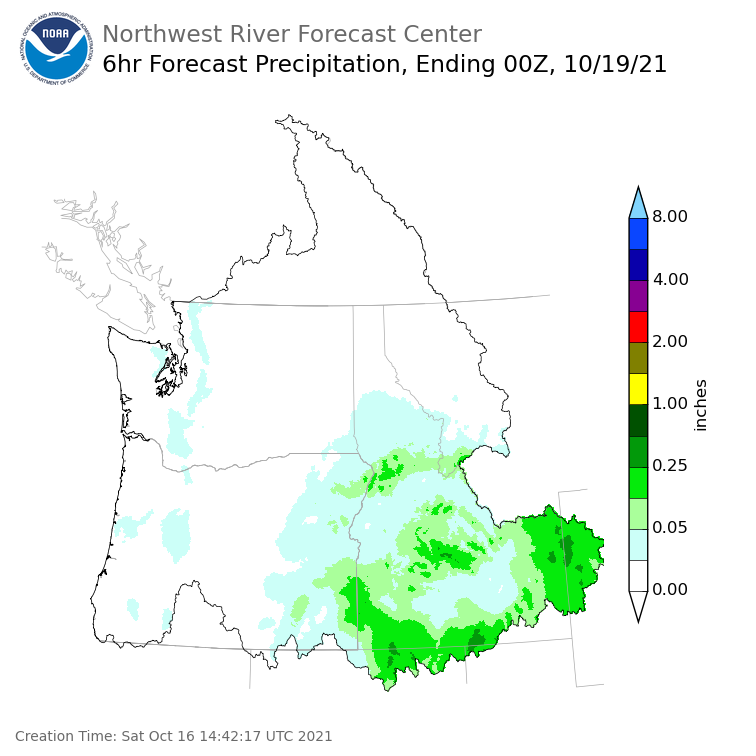 Day 3 (Monday): 6 Hourly Precipitation Forecast  ending Monday, October 18 at 5 pm PDT