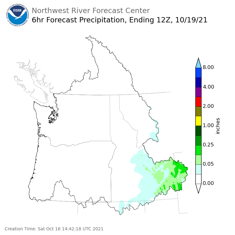 Day 3 (Monday): 6 Hourly Precipitation Forecast  ending Tuesday, October 19 at 5 am PDT