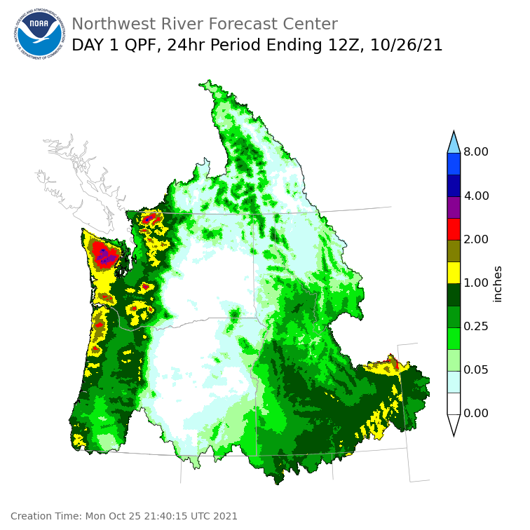 Day 1 (Monday): Precipitation Forecast ending Tuesday, October 26 at 5 am PDT