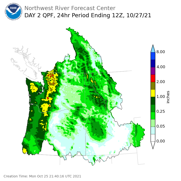 Day 2 (Tuesday): Precipitation Forecast ending Wednesday, October 27 at 5 am PDT