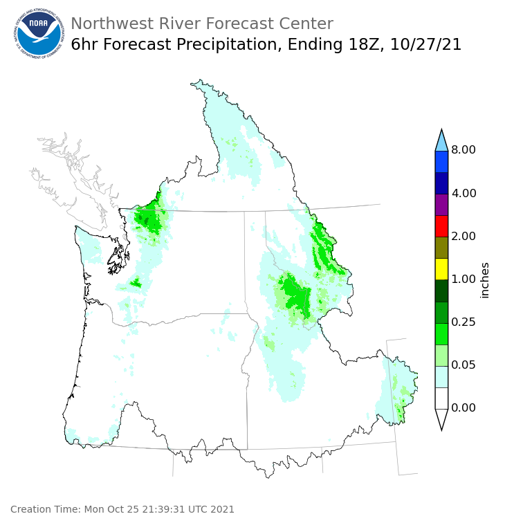 Day 3 (Wednesday): 6 Hourly Precipitation Forecast  ending Wednesday, October 27 at 11 am PDT