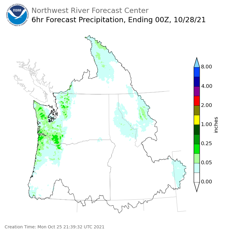 Day 3 (Wednesday): 6 Hourly Precipitation Forecast  ending Wednesday, October 27 at 5 pm PDT