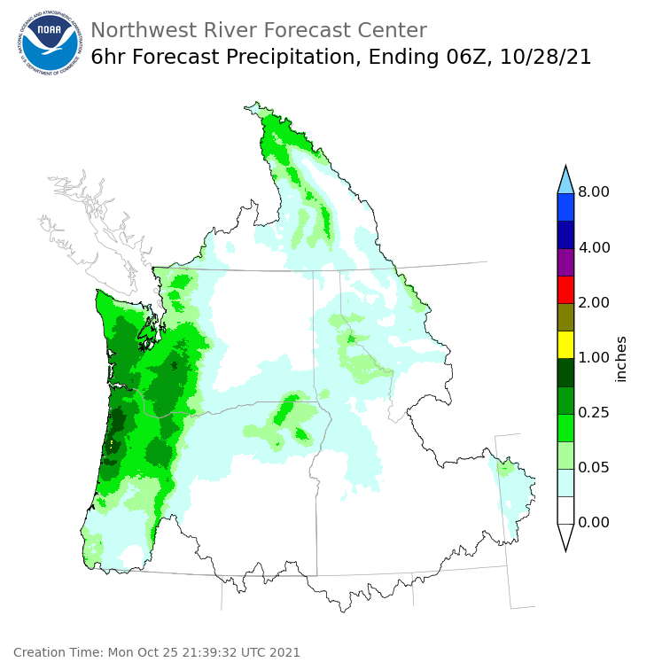 Day 3 (Wednesday): 6 Hourly Precipitation Forecast  ending Wednesday, October 27 at 11 pm PDT