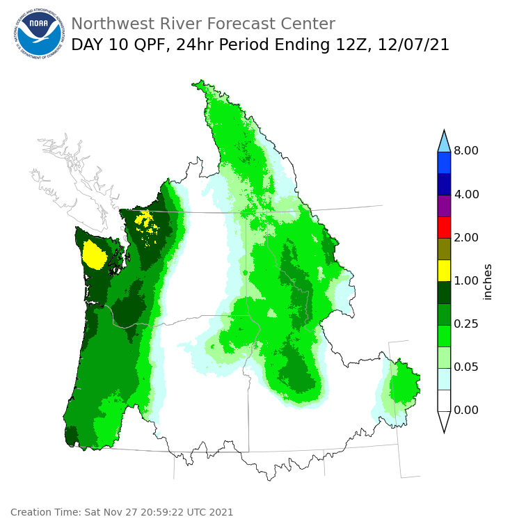 Day 10 (Monday): Precipitation Forecast ending Tuesday, December 7 at 4 am PST