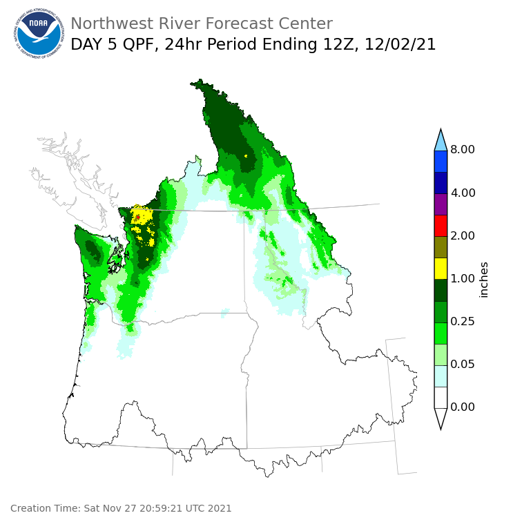 Day 5 (Wednesday): Precipitation Forecast ending Thursday, December 2 at 4 am PST