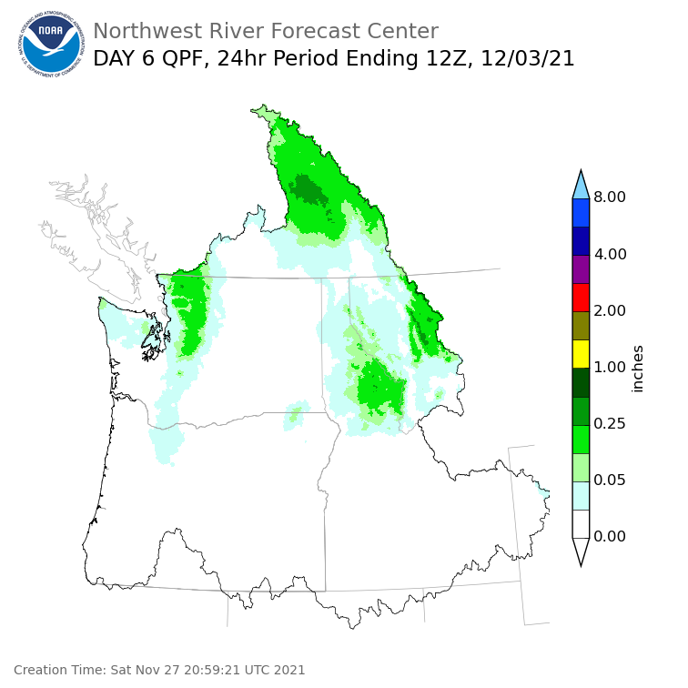 Day 6 (Thursday): Precipitation Forecast ending Friday, December 3 at 4 am PST