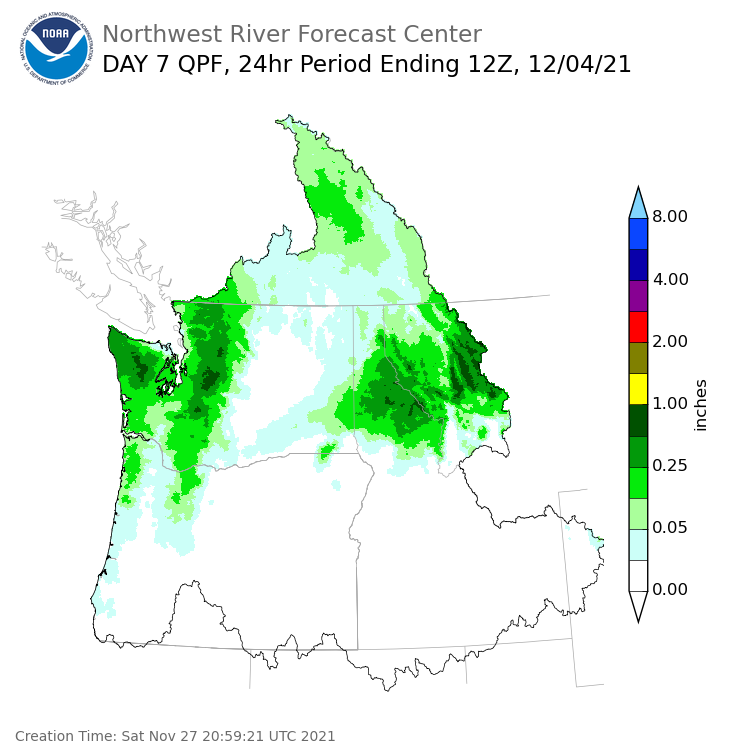 Day 7 (Friday): Precipitation Forecast ending Saturday, December 4 at 4 am PST