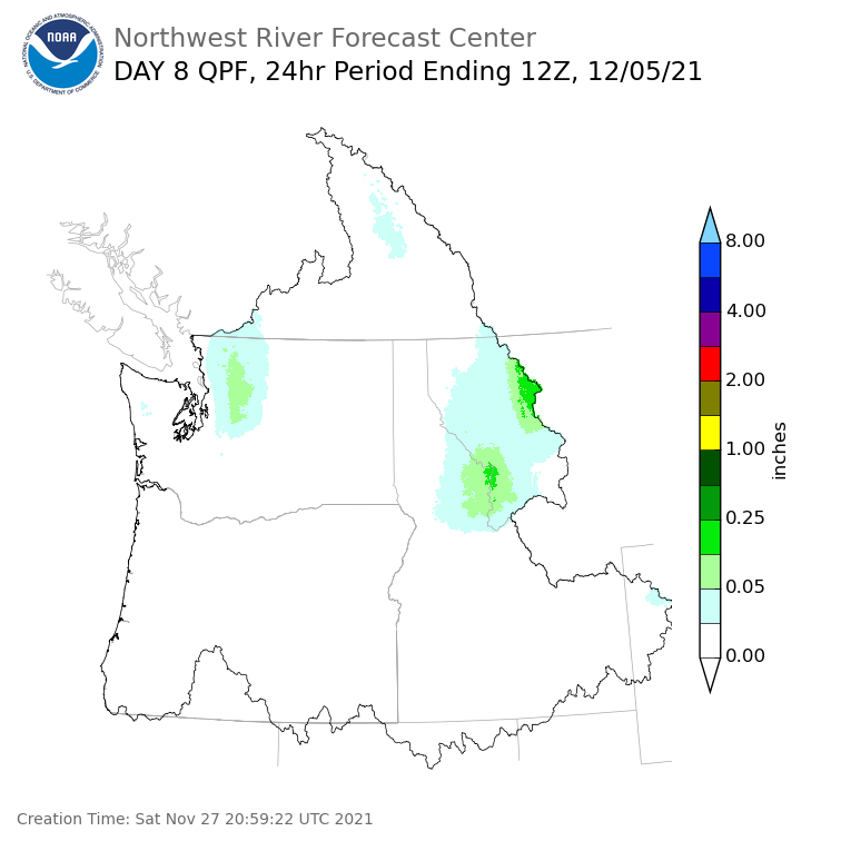 Day 8 (Saturday): Precipitation Forecast ending Sunday, December 5 at 4 am PST