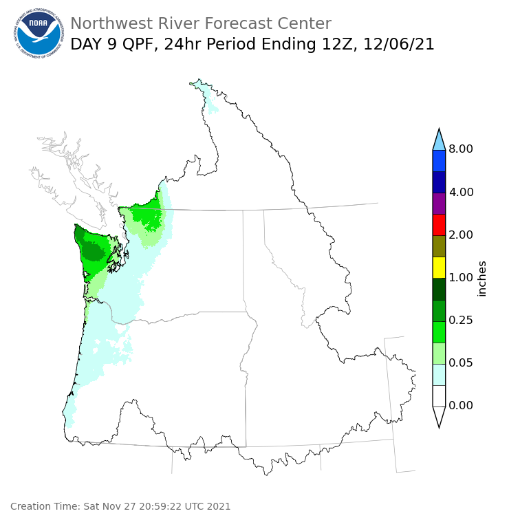 Day 9 (Sunday): Precipitation Forecast ending Monday, December 6 at 4 am PST