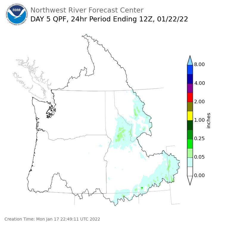 Day 5 (Friday): Precipitation Forecast ending Saturday, January 22 at 4 am PST