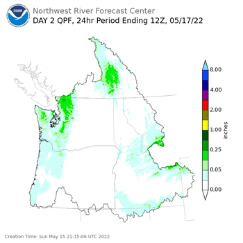 Day 2 (Monday): Precipitation Forecast ending Tuesday, May 17 at 5 am PDT