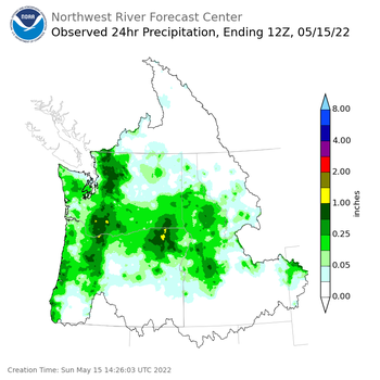 Observed Precipitation ending Sunday, May 15 at 5 am PDT