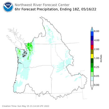 Day 2 (Monday): 6 Hourly Precipitation Forecast  ending Monday, May 16 at 11 am PDT