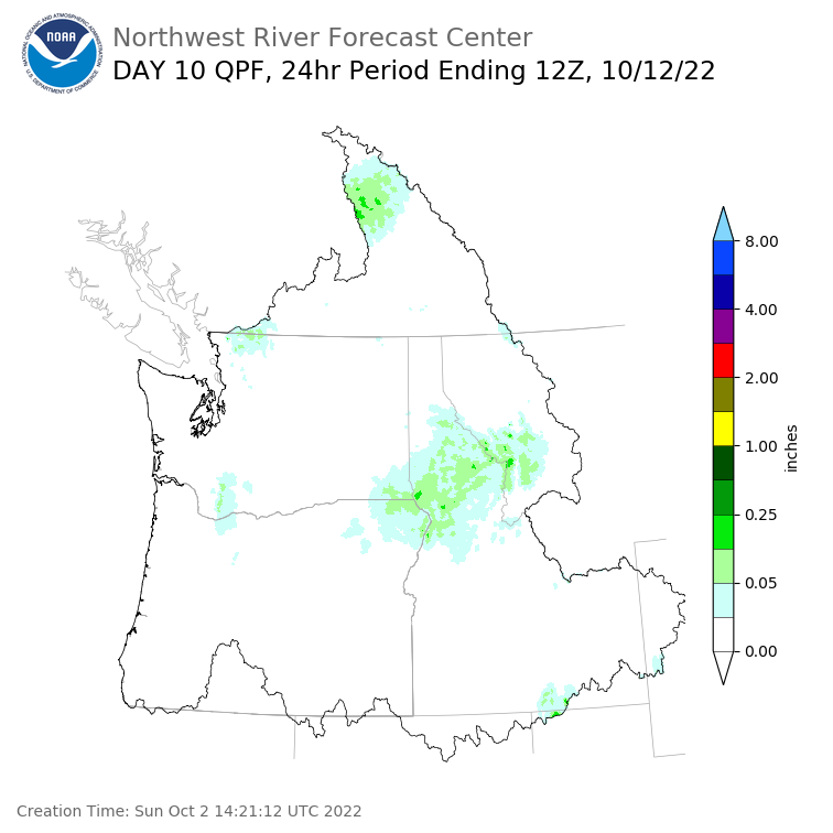 Day 10 (Tuesday): Precipitation Forecast ending Wednesday, October 12 at 5 am PDT