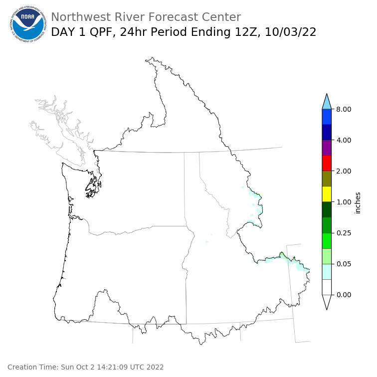 Day 1 (Sunday): Precipitation Forecast ending Monday, October 3 at 5 am PDT