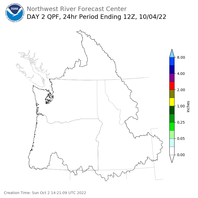 Day 2 (Monday): Precipitation Forecast ending Tuesday, October 4 at 5 am PDT