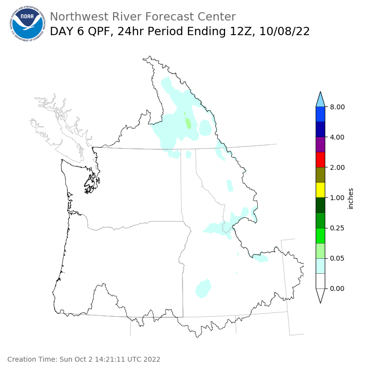 Day 6 (Friday): Precipitation Forecast ending Saturday, October 8 at 5 am PDT