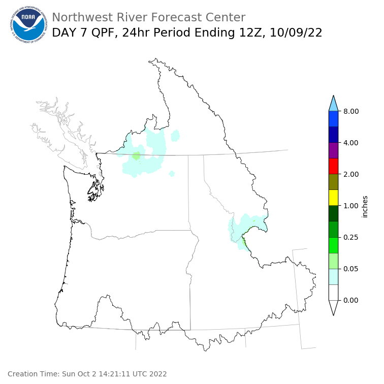 Day 7 (Saturday): Precipitation Forecast ending Sunday, October 9 at 5 am PDT