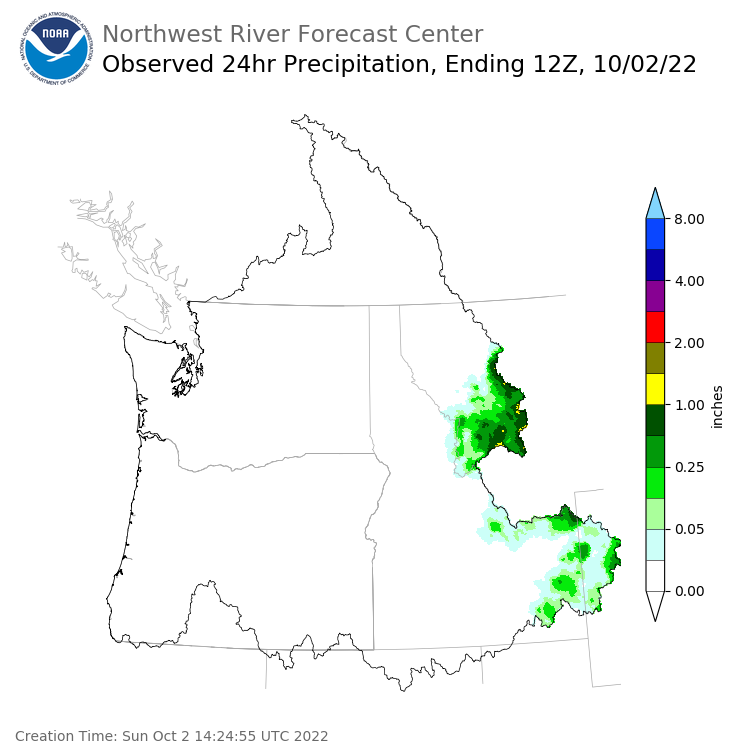 Observed Precipitation ending Sunday, October 2 at 5 am PDT