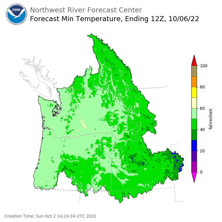 Day 4 (Wednesday): Min Temperature Forecast ending Thursday, October 6 at 5 am PDT