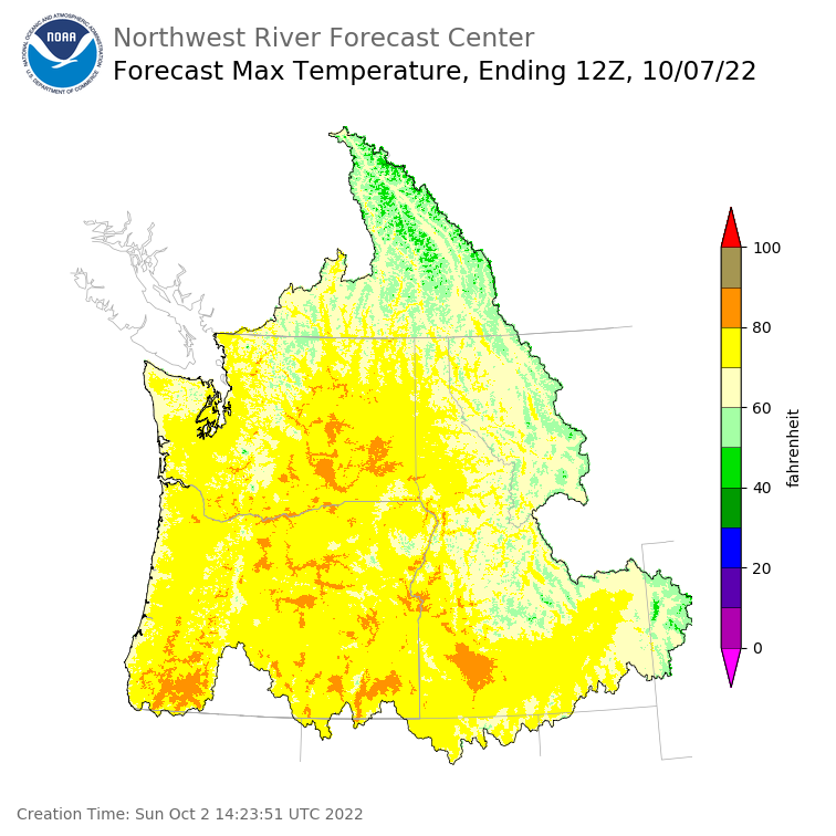 Day 5 (Thursday): Max Temperature Forecast ending Friday, October 7 at 5 am PDT