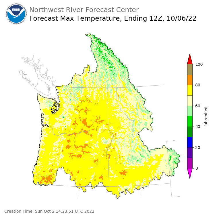 Day 4 (Wednesday): Max Temperature Forecast ending Thursday, October 6 at 5 am PDT