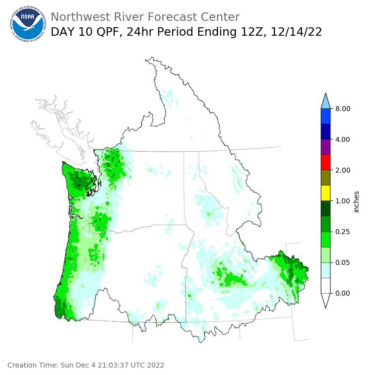 Day 10 (Tuesday): Precipitation Forecast ending Wednesday, December 14 at 4 am PST