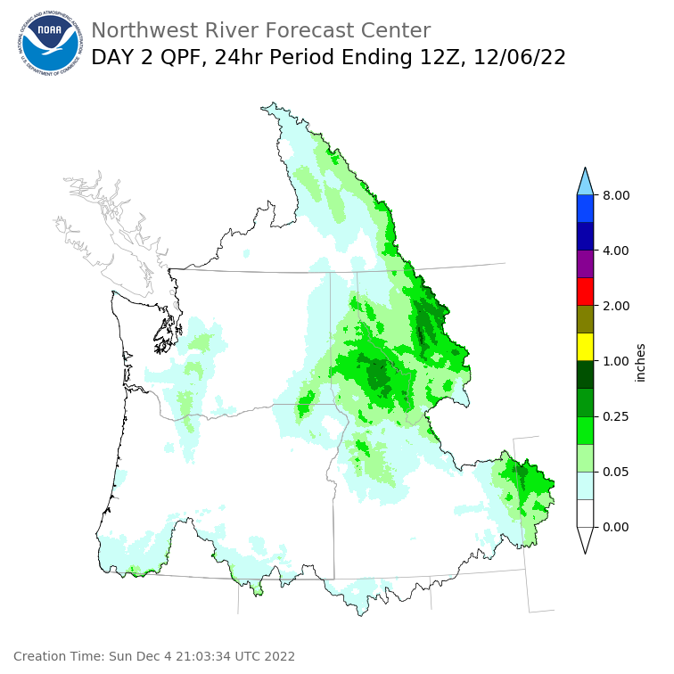 Day 2 (Monday): Precipitation Forecast ending Tuesday, December 6 at 4 am PST