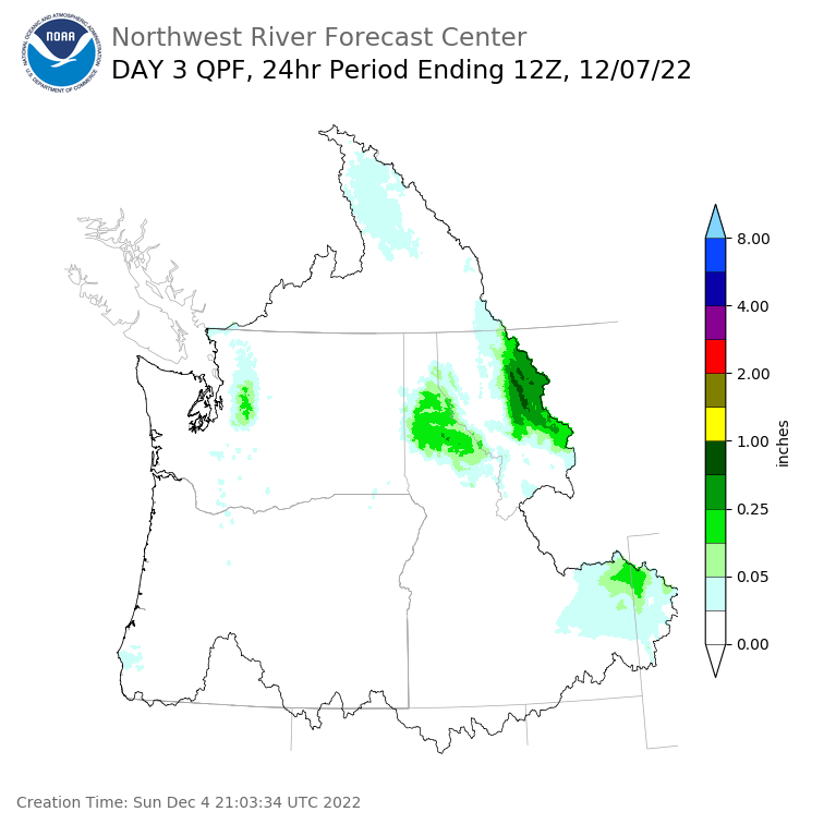 Day 3 (Tuesday): Precipitation Forecast ending Wednesday, December 7 at 4 am PST