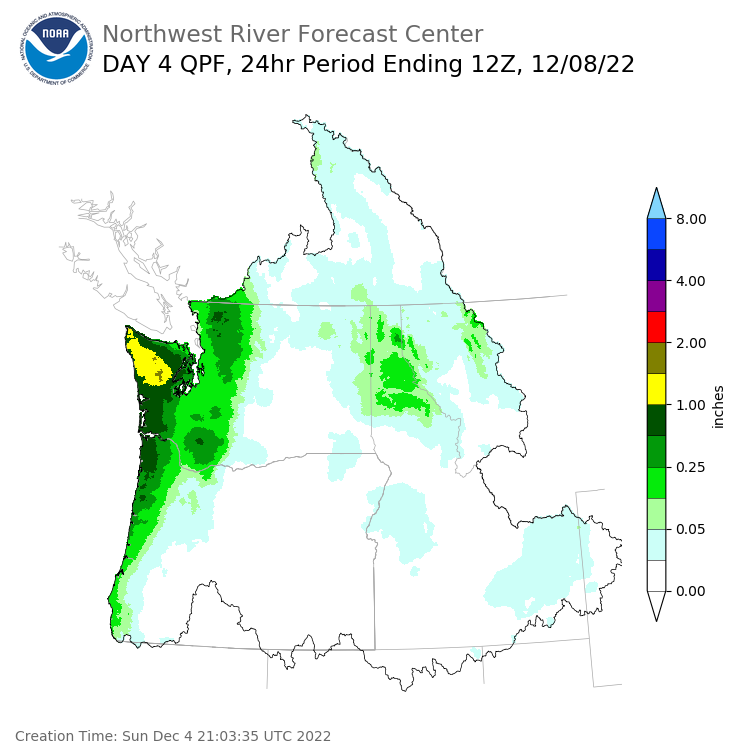 Day 4 (Wednesday): Precipitation Forecast ending Thursday, December 8 at 4 am PST