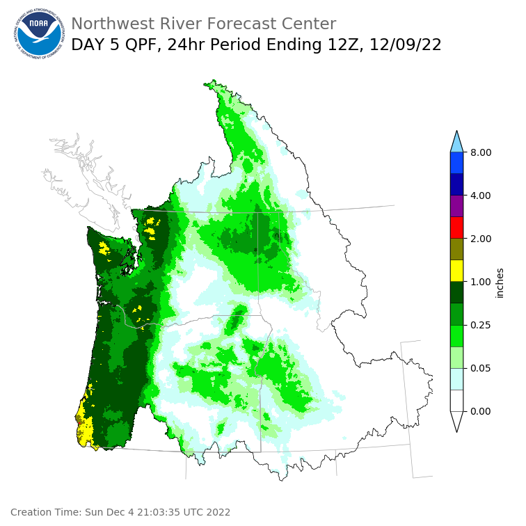 Day 5 (Thursday): Precipitation Forecast ending Friday, December 9 at 4 am PST