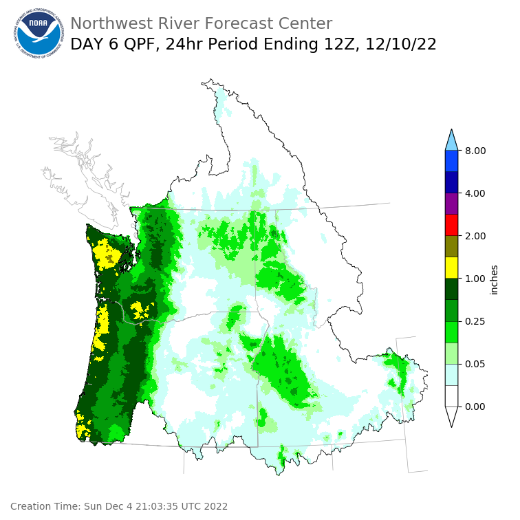 Day 6 (Friday): Precipitation Forecast ending Saturday, December 10 at 4 am PST