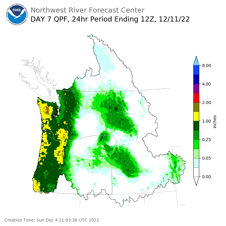 Day 7 (Saturday): Precipitation Forecast ending Sunday, December 11 at 4 am PST