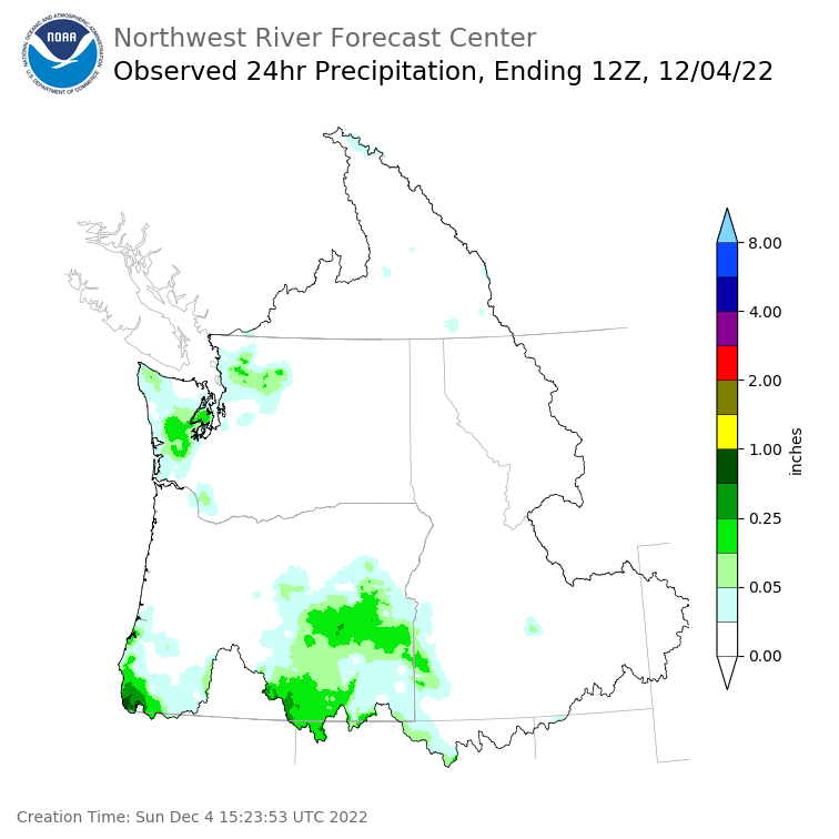 Observed Precipitation ending Sunday, December 4 at 4 am PST