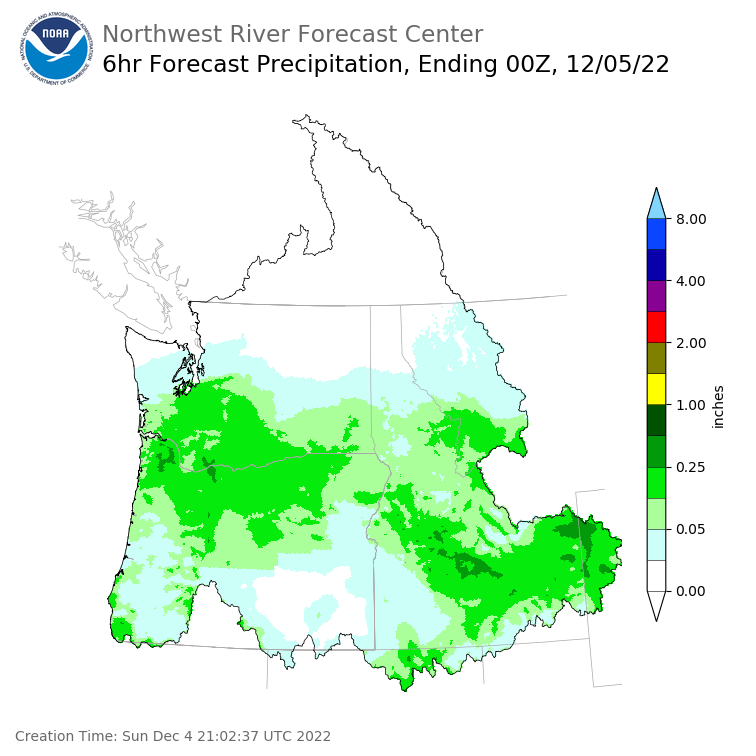 Day 1 (Sunday): 6 Hourly Precipitation Forecast ending Sunday, December 4 at 4 pm PST