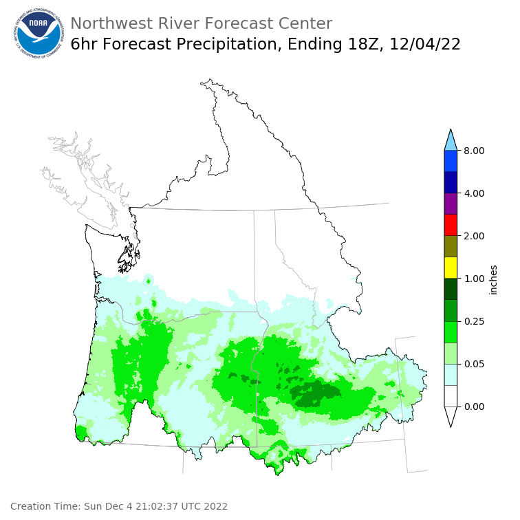 Day 1 (Sunday): 6 Hourly Precipitation Forecast ending Sunday, December 4 at 10 am PST