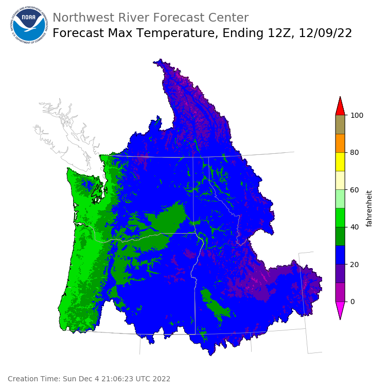 Day 5 (Thursday): Max Temperature Forecast ending Friday, December 9 at 4 am PST