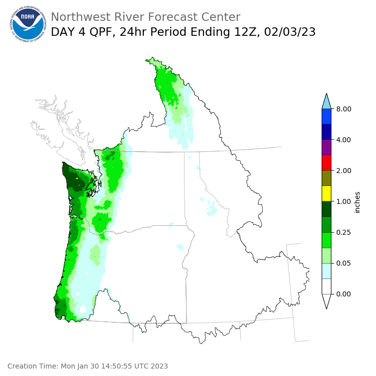 Day 4 (Thursday): Precipitation Forecast ending Friday, February 3 at 4 am PST