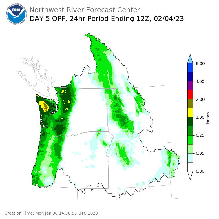 Day 5 (Friday): Precipitation Forecast ending Saturday, February 4 at 4 am PST