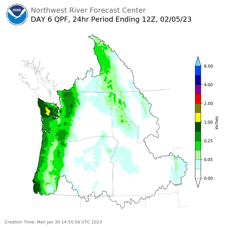 Day 6 (Saturday): Precipitation Forecast ending Sunday, February 5 at 4 am PST