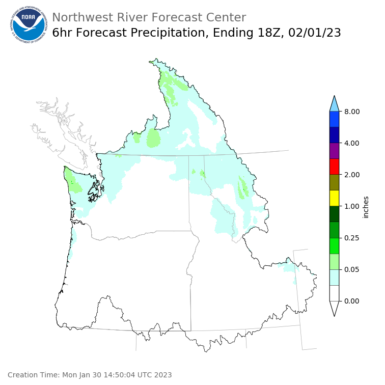 Day 3 (Wednesday): 6 Hourly Precipitation Forecast  ending Wednesday, February 1 at 10 am PST