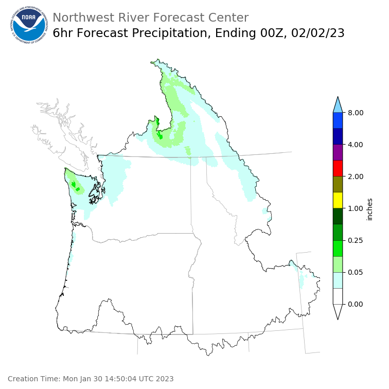 Day 3 (Wednesday): 6 Hourly Precipitation Forecast  ending Wednesday, February 1 at 4 pm PST