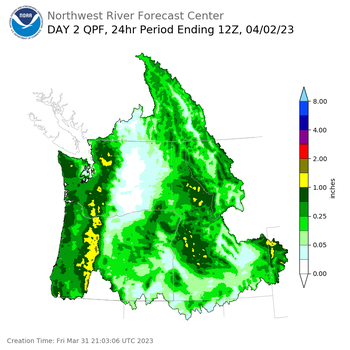 Day 2 (Saturday): Precipitation Forecast ending Sunday, April 2 at 5 am PDT