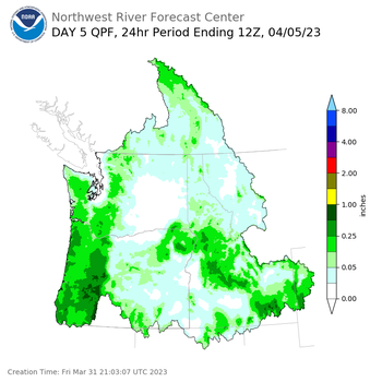 Day 5 (Tuesday): Precipitation Forecast ending Wednesday, April 5 at 5 am PDT